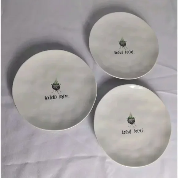 Set Rae Dunn Witches Brew Hocus Pocus Melamine Salad Dessert 8” Plates Halloween - Picture 1 of 4